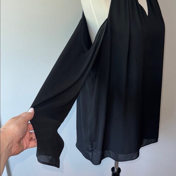 Lando Cold Shoulder Black Halter Draped Knit Long Sleeve Blouse Top Women's XL - Picture 4 of 8